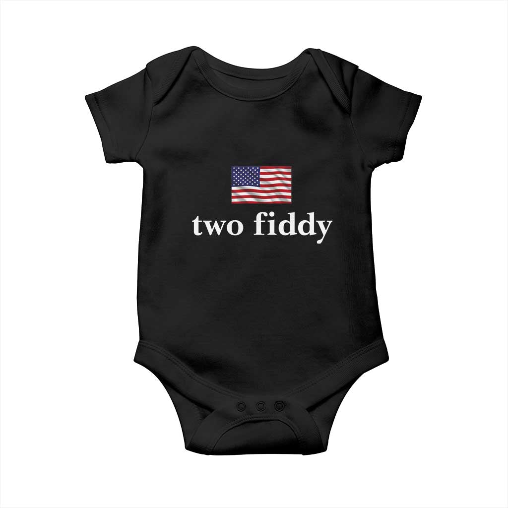 Two Fiddy America 250th Anniversary Minimalist Baby Onesie Funny US American Flag Slang 1776 to 2026 Semiquincentennial