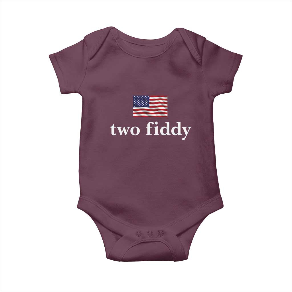 Two Fiddy America 250th Anniversary Minimalist Baby Onesie Funny US American Flag Slang 1776 to 2026 Semiquincentennial