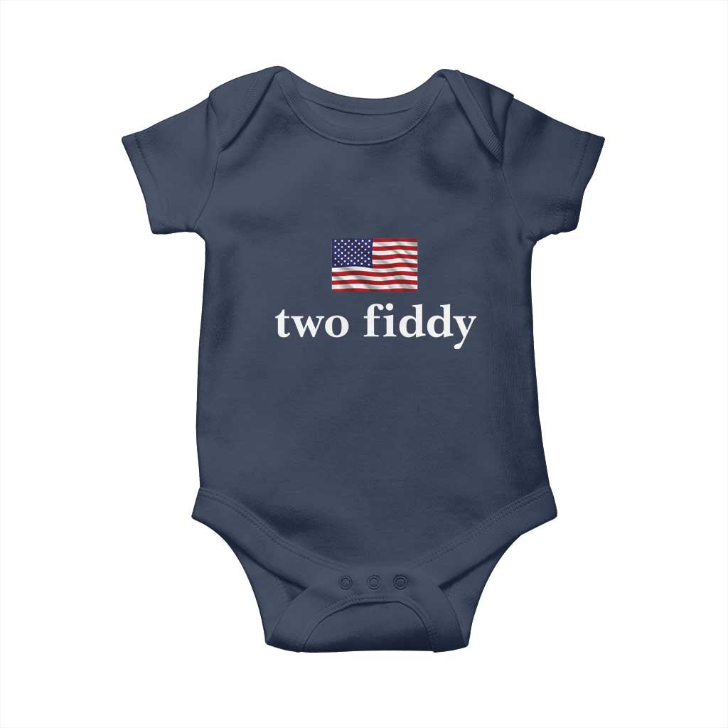 Two Fiddy America 250th Anniversary Minimalist Baby Onesie Funny US American Flag Slang 1776 to 2026 Semiquincentennial