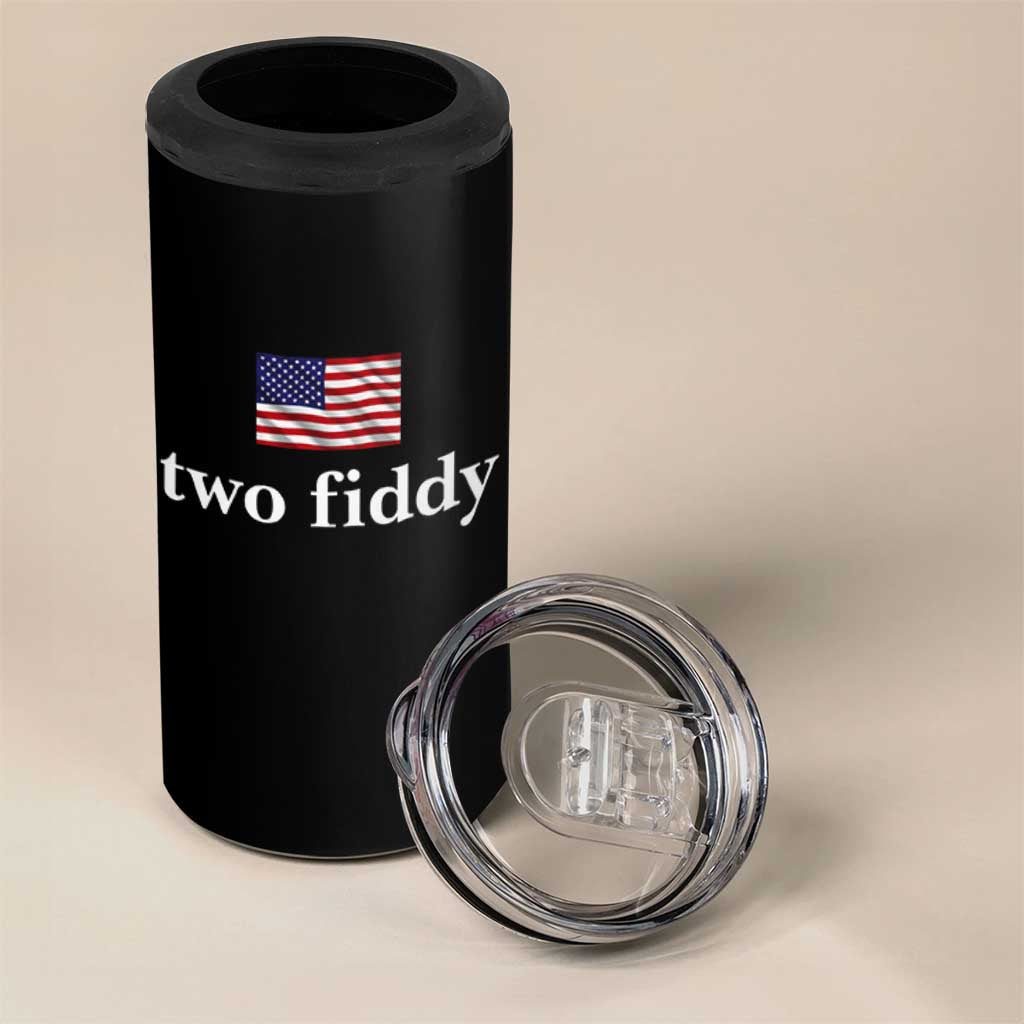 Two Fiddy America 250th Anniversary Minimalist 4 in 1 Can Cooler Tumbler Funny US American Flag Slang 1776 to 2026 Semiquincentennial