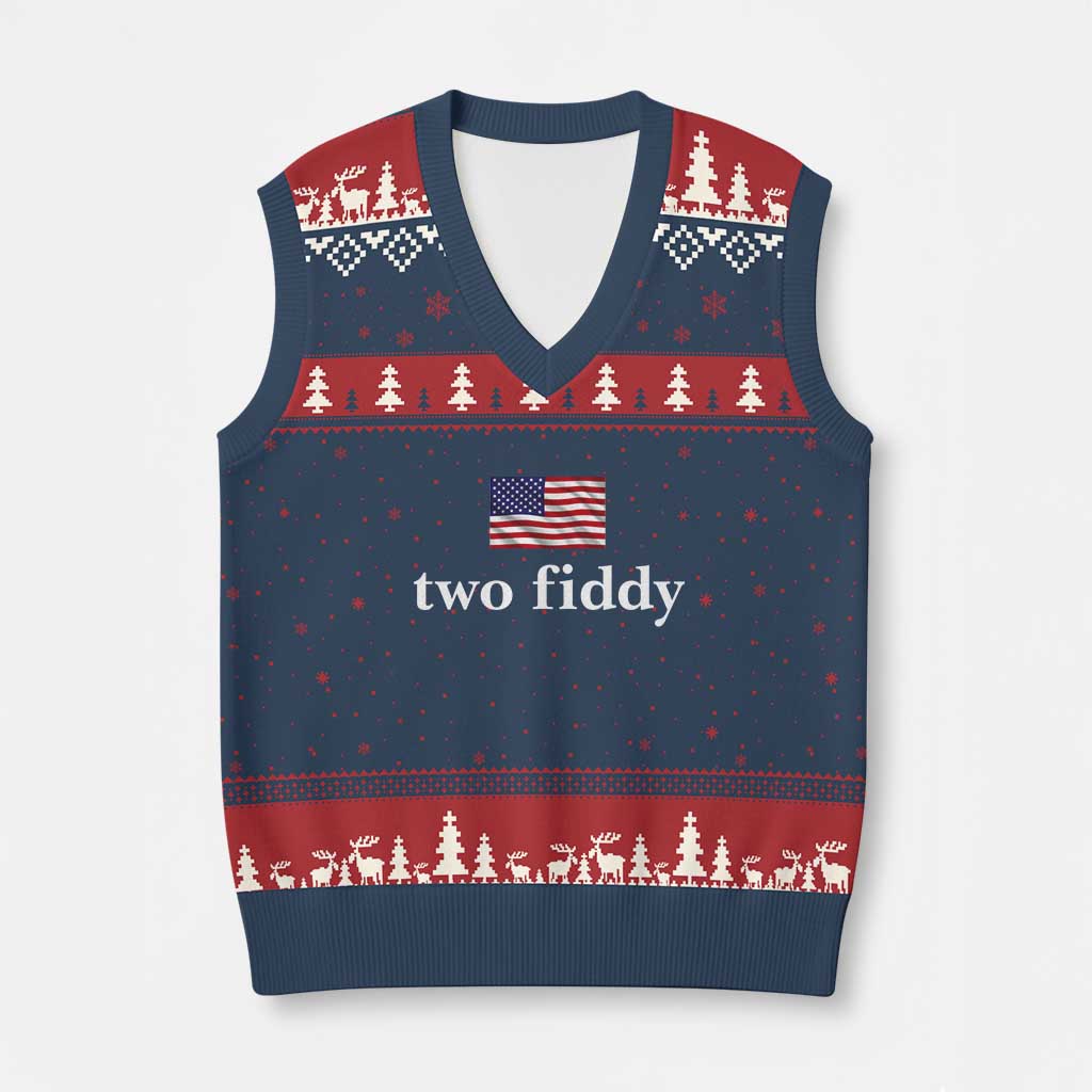 Two Fiddy America 250th Anniversary Minimalist V-Neck Knit Sweater Vest Funny US American Flag Slang 1776 to 2026 Semiquincentennial
