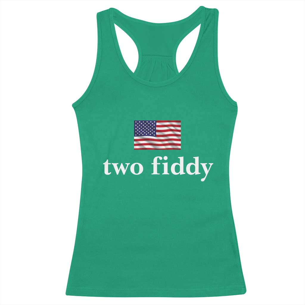 Two Fiddy America 250th Anniversary Minimalist Racerback Tank Top Funny US American Flag Slang 1776 to 2026 Semiquincentennial