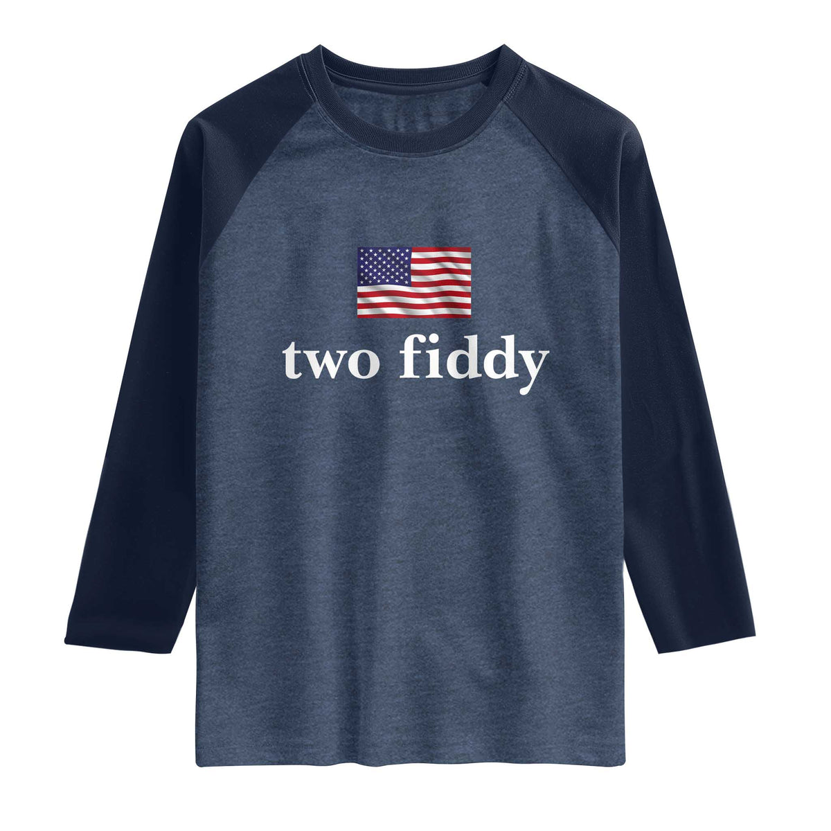 Two Fiddy America 250th Anniversary Minimalist Raglan Shirt Funny US American Flag Slang 1776 to 2026 Semiquincentennial