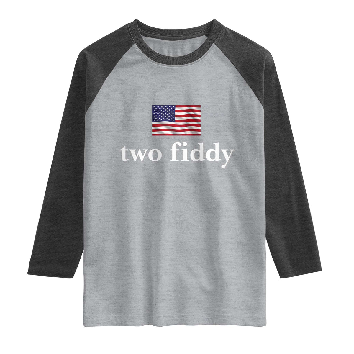 Two Fiddy America 250th Anniversary Minimalist Raglan Shirt Funny US American Flag Slang 1776 to 2026 Semiquincentennial