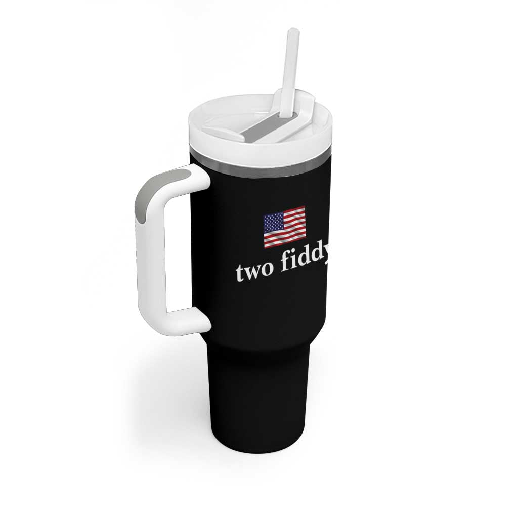 Two Fiddy America 250th Anniversary Minimalist Tumbler With Handle Funny US American Flag Slang 1776 to 2026 Semiquincentennial