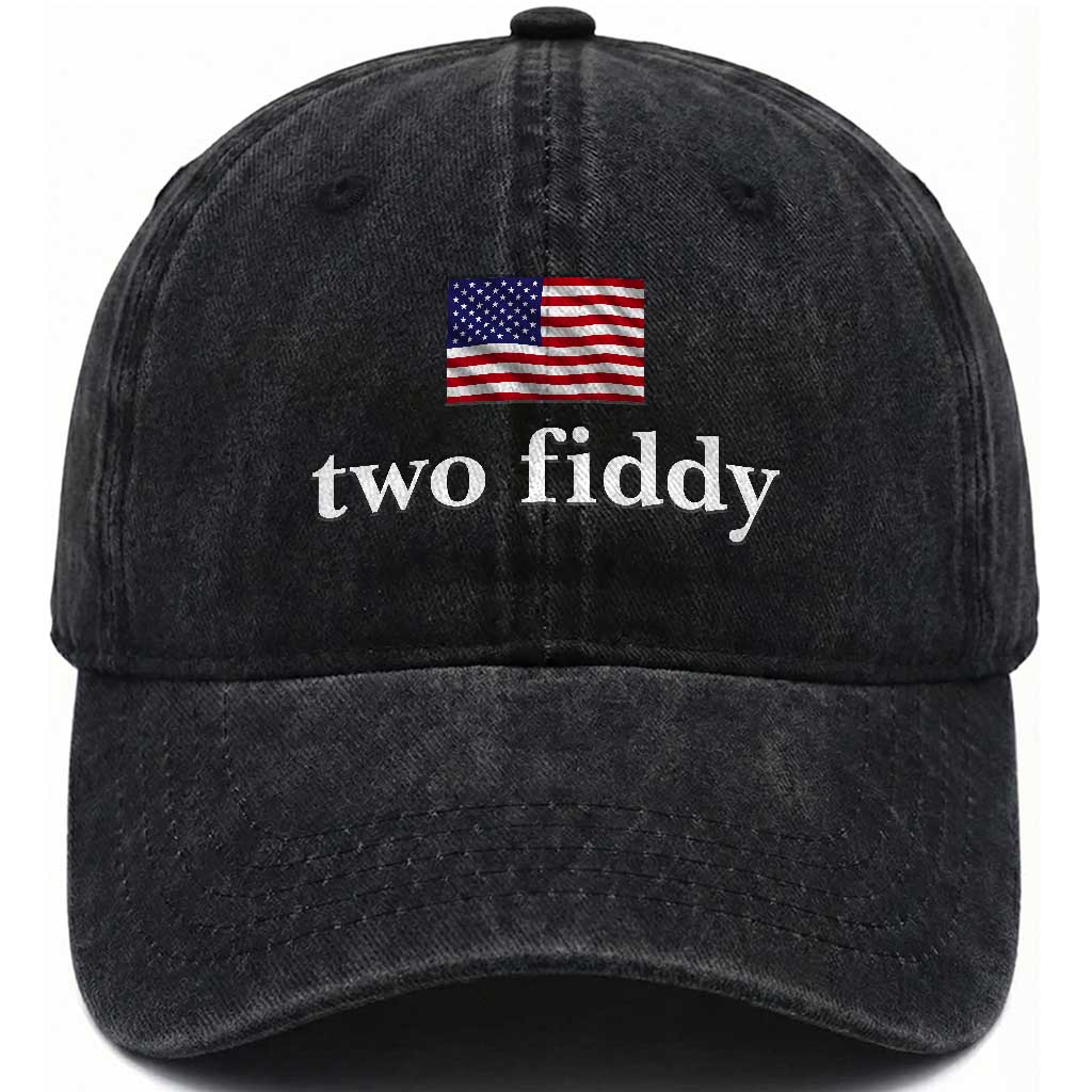 Two Fiddy America 250th Anniversary Minimalist Washed Cotton Baseball Cap Funny US American Flag Slang 1776 to 2026 Semiquincentennial
