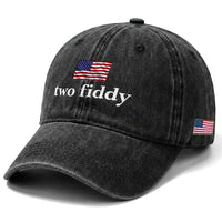 Two Fiddy America 250th Anniversary Minimalist Washed Cotton Baseball Cap Funny US American Flag Slang 1776 to 2026 Semiquincentennial