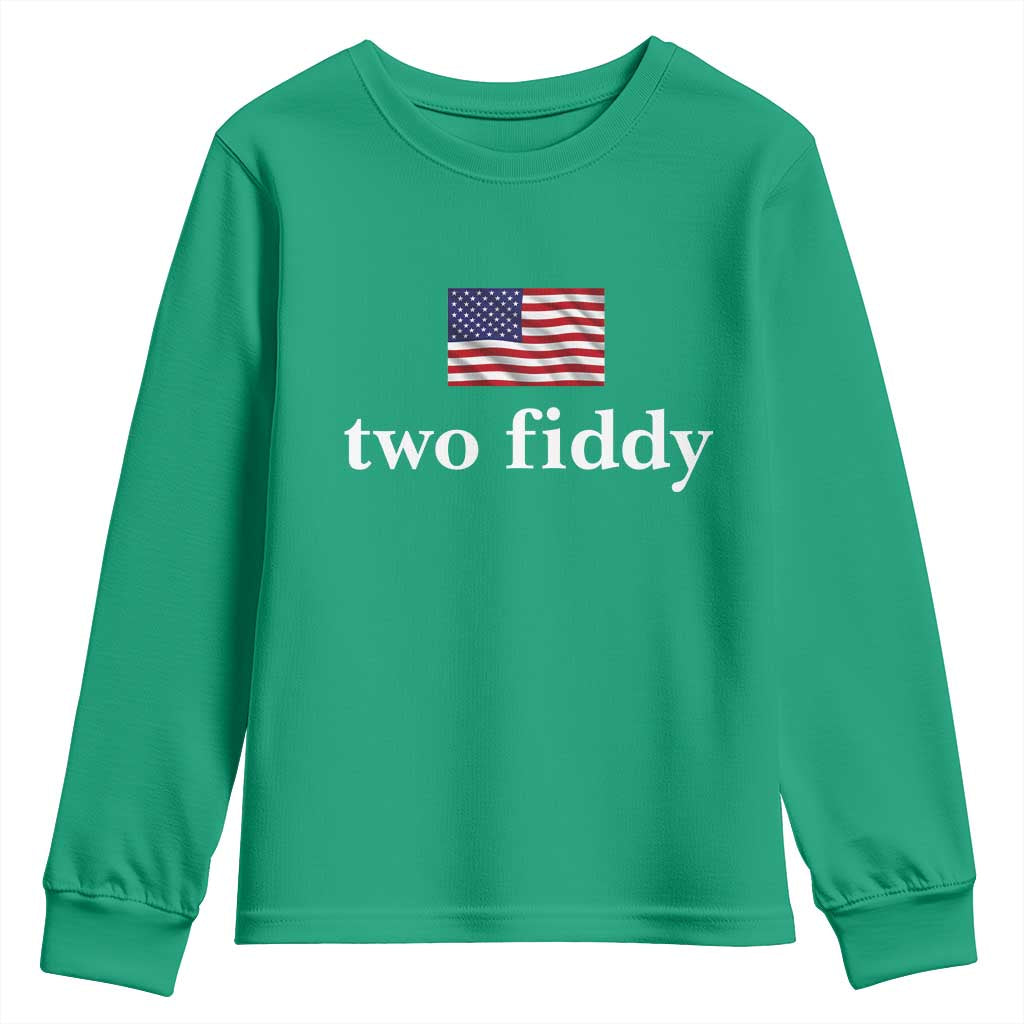 Two Fiddy America 250th Anniversary Minimalist Youth Sweatshirt Funny US American Flag Slang 1776 to 2026 Semiquincentennial