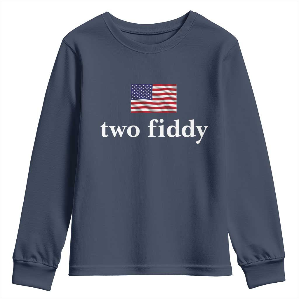Two Fiddy America 250th Anniversary Minimalist Youth Sweatshirt Funny US American Flag Slang 1776 to 2026 Semiquincentennial