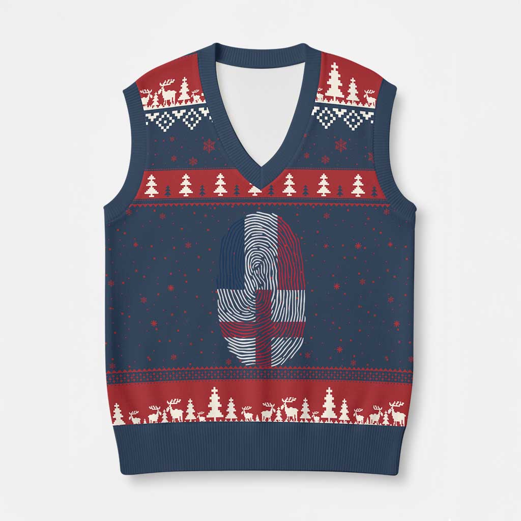 Proud France England Flag Fingerprint DNA Graphic V-Neck Knit Sweater Vest French Anglo English Heritage Roots Dual Patriotism
