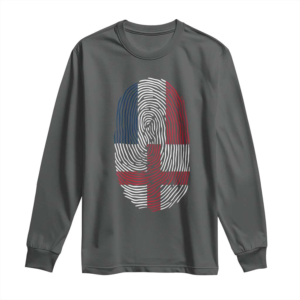 Proud France England Flag Fingerprint DNA Graphic Long Sleeve Shirt French Anglo English Heritage Roots Dual Patriotism