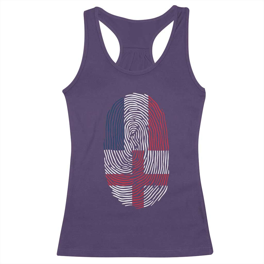 Proud France England Flag Fingerprint DNA Graphic Racerback Tank Top French Anglo English Heritage Roots Dual Patriotism