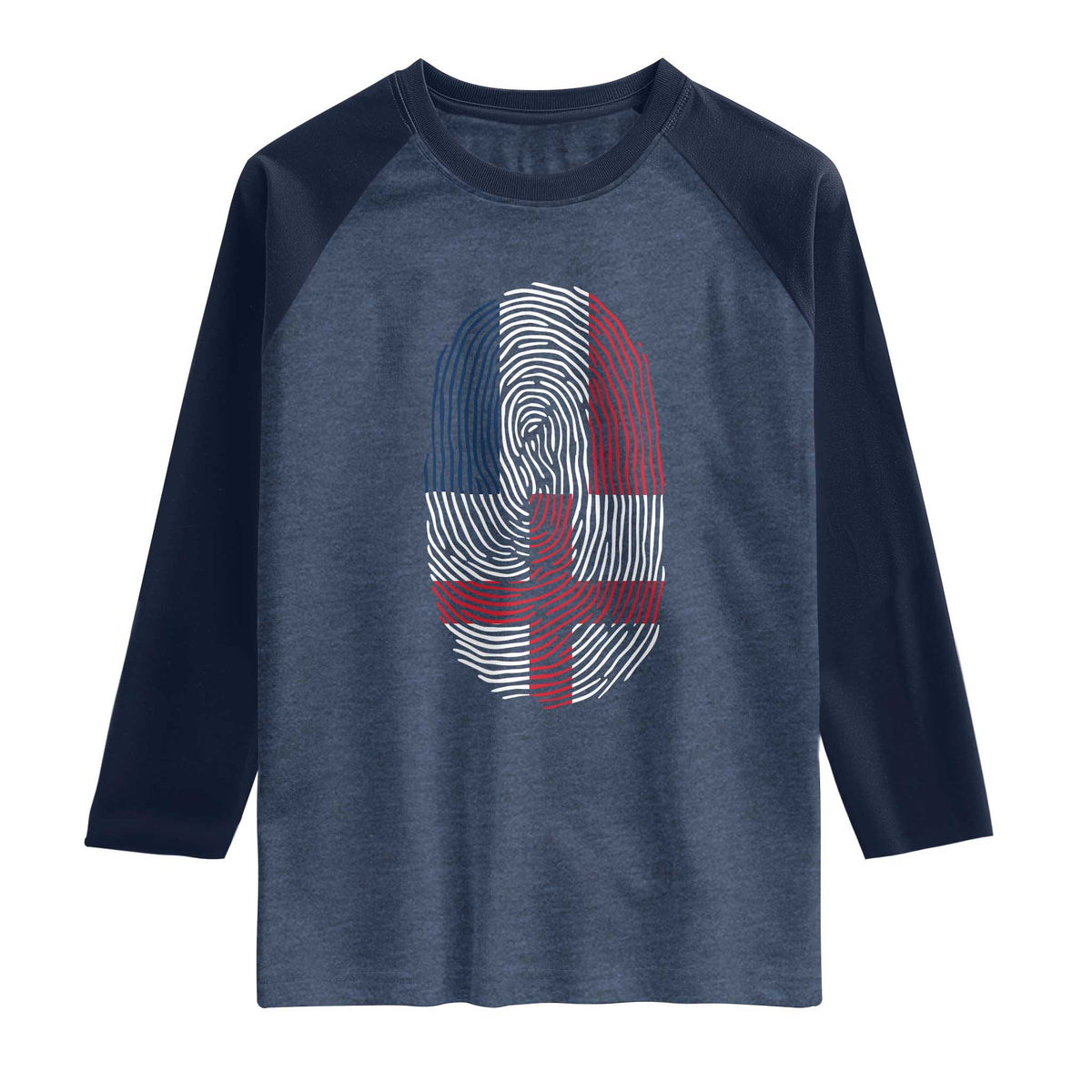 Proud France England Flag Fingerprint DNA Graphic Raglan Shirt French Anglo English Heritage Roots Dual Patriotism