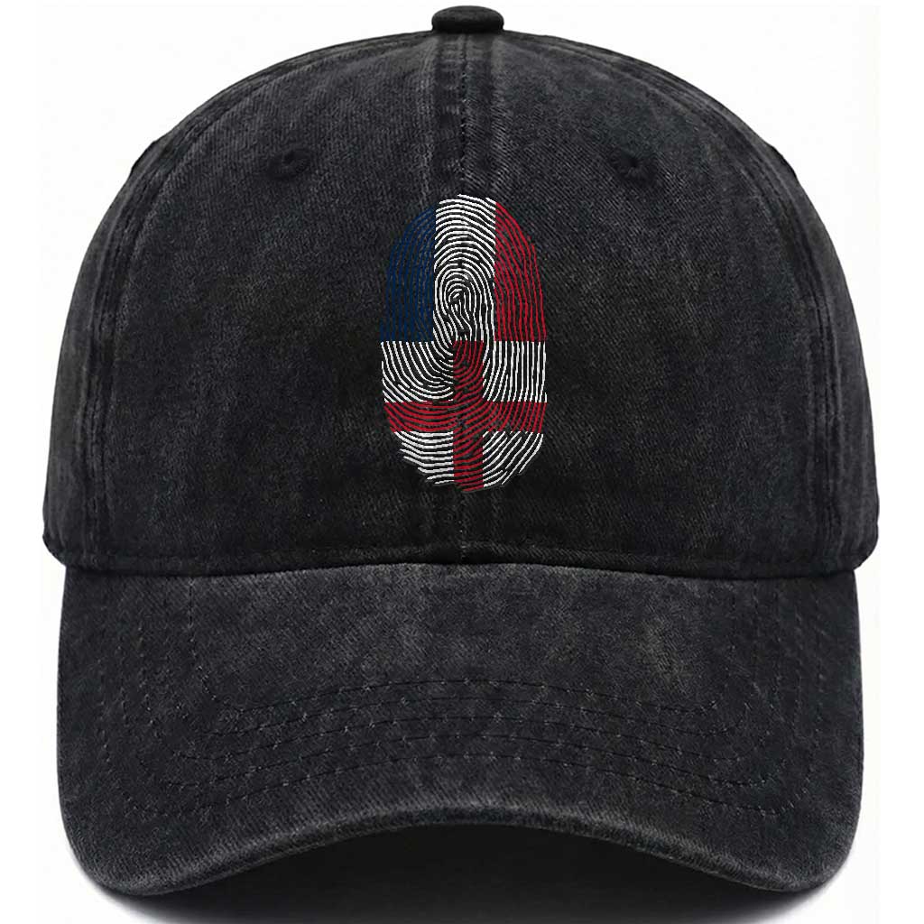 Proud France England Flag Fingerprint DNA Graphic Washed Cotton Baseball Cap French Anglo English Heritage Roots Dual Patriotism