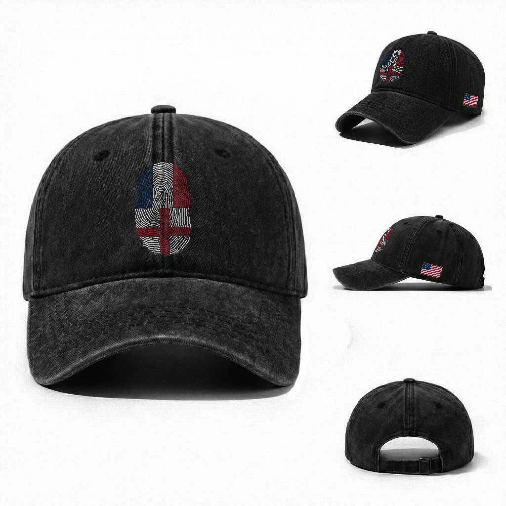 Proud France England Flag Fingerprint DNA Graphic Washed Cotton Baseball Cap French Anglo English Heritage Roots Dual Patriotism
