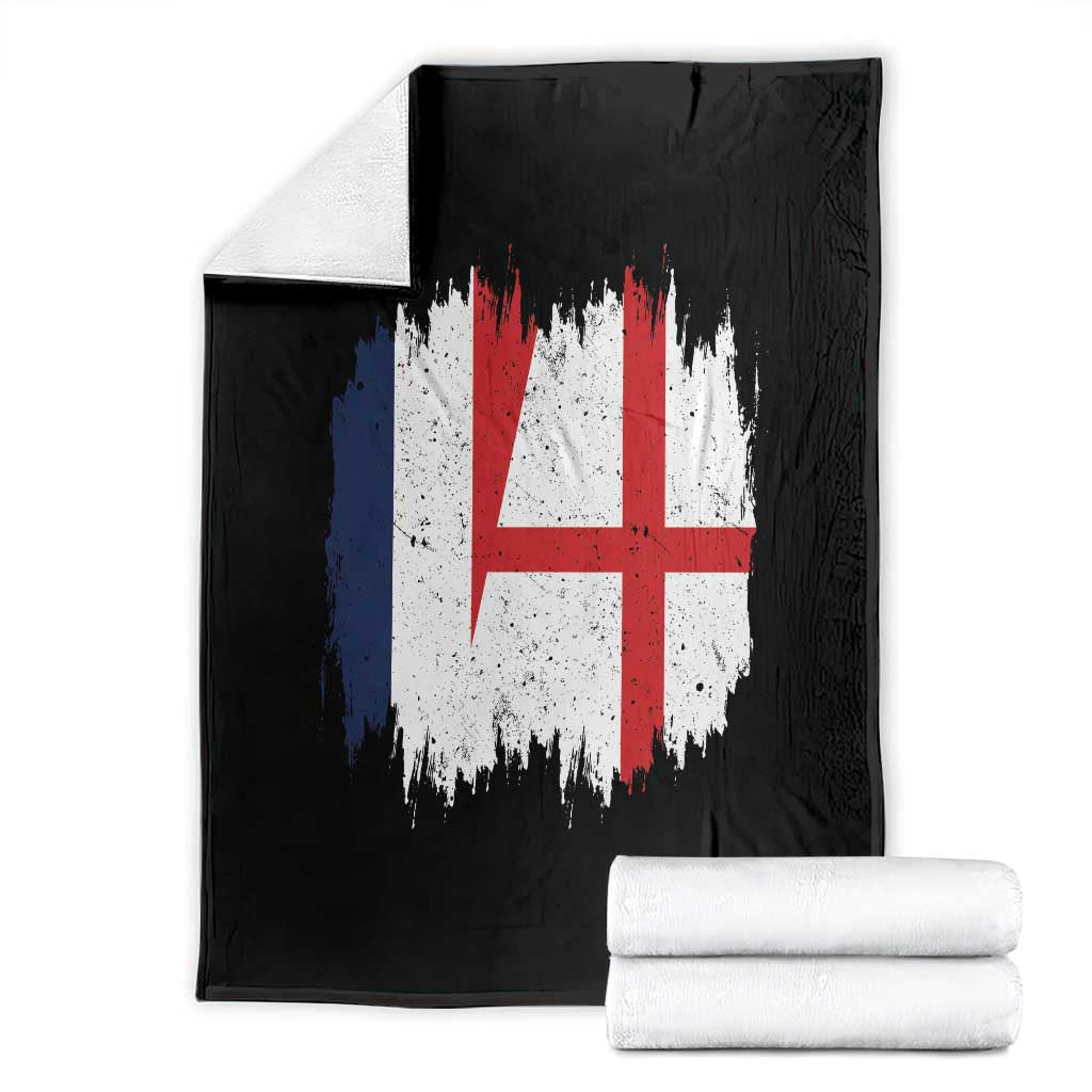 Vintage Grunge France England Flag Brush Stroke Graphic Throw Blanket French Anglo English Heritage Pride Match Day
