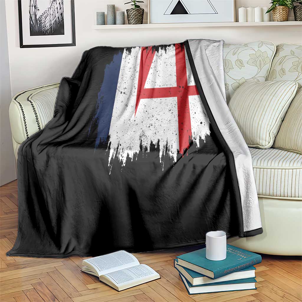Vintage Grunge France England Flag Brush Stroke Graphic Throw Blanket French Anglo English Heritage Pride Match Day