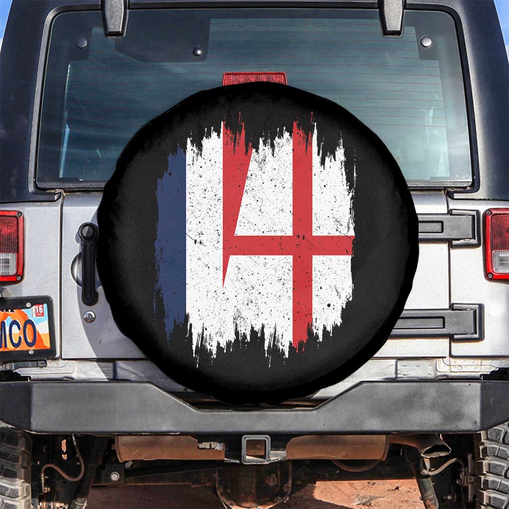 Vintage Grunge France England Flag Brush Stroke Graphic Spare Tire Cover French Anglo English Heritage Pride Match Day