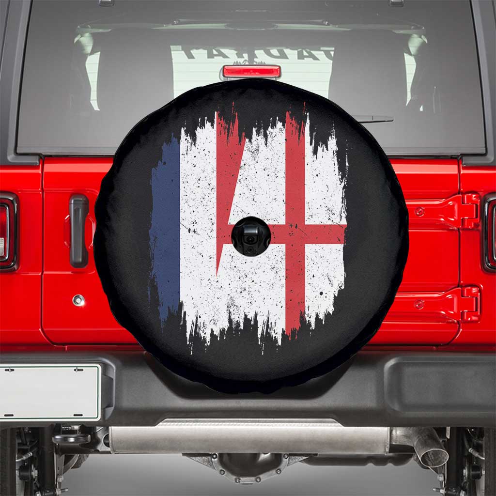Vintage Grunge France England Flag Brush Stroke Graphic Spare Tire Cover French Anglo English Heritage Pride Match Day