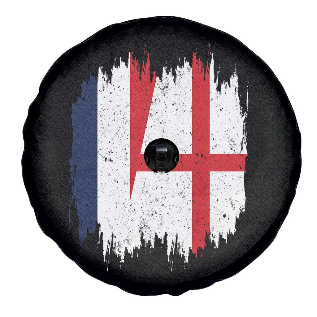 Vintage Grunge France England Flag Brush Stroke Graphic Spare Tire Cover French Anglo English Heritage Pride Match Day