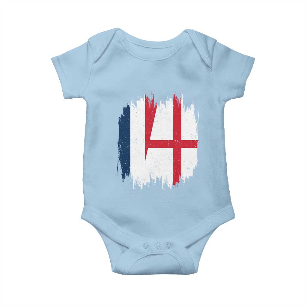 Vintage Grunge France England Flag Brush Stroke Graphic Baby Onesie French Anglo English Heritage Pride Match Day
