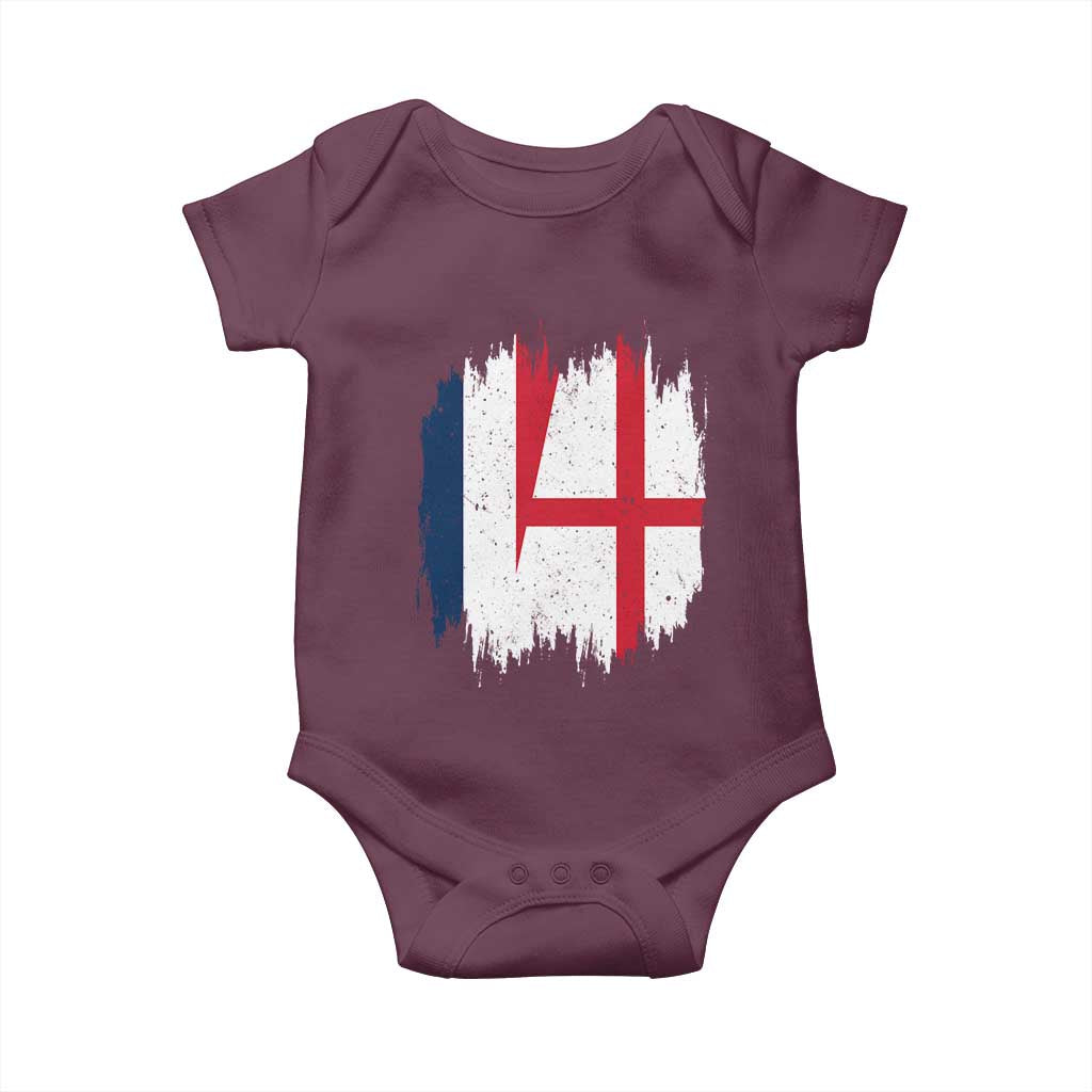 Vintage Grunge France England Flag Brush Stroke Graphic Baby Onesie French Anglo English Heritage Pride Match Day