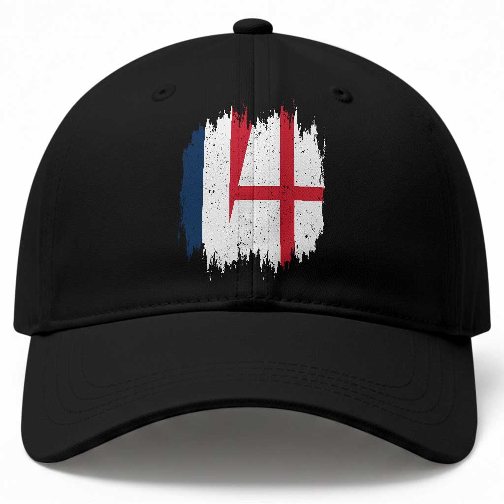 Vintage Grunge France England Flag Brush Stroke Graphic Baseball Cap French Anglo English Heritage Pride Match Day