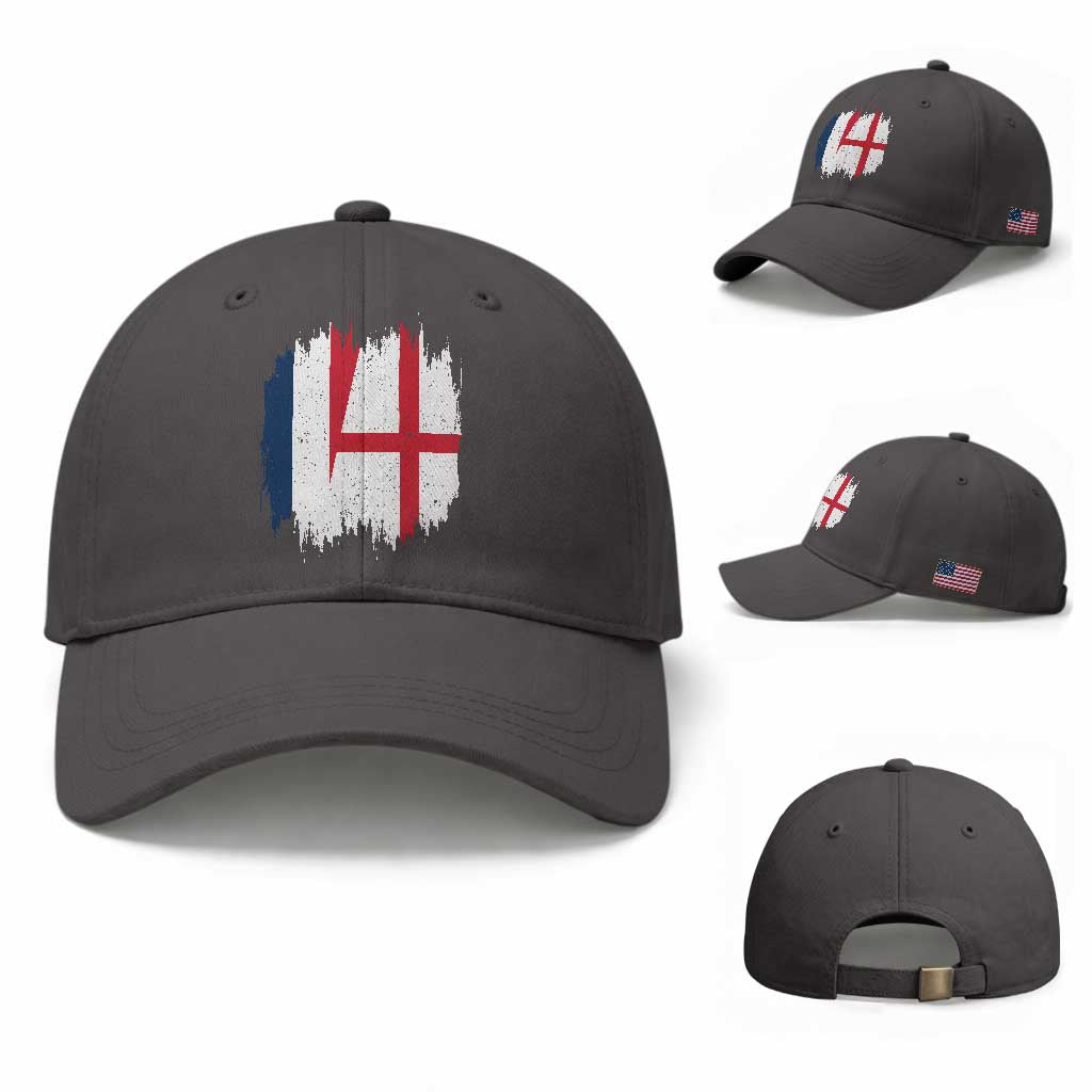 Vintage Grunge France England Flag Brush Stroke Graphic Baseball Cap French Anglo English Heritage Pride Match Day