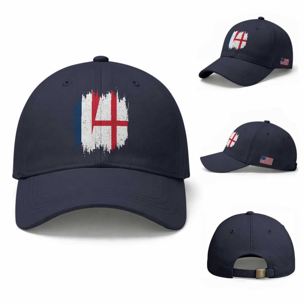 Vintage Grunge France England Flag Brush Stroke Graphic Baseball Cap French Anglo English Heritage Pride Match Day