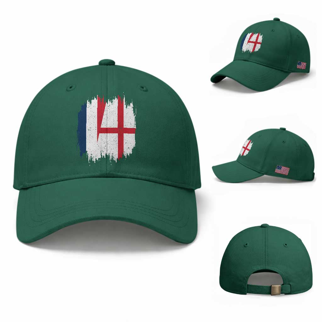 Vintage Grunge France England Flag Brush Stroke Graphic Baseball Cap French Anglo English Heritage Pride Match Day