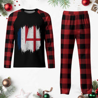 Vintage Grunge France England Flag Brush Stroke Graphic Plaid Pajama Set French Anglo English Heritage Pride Match Day