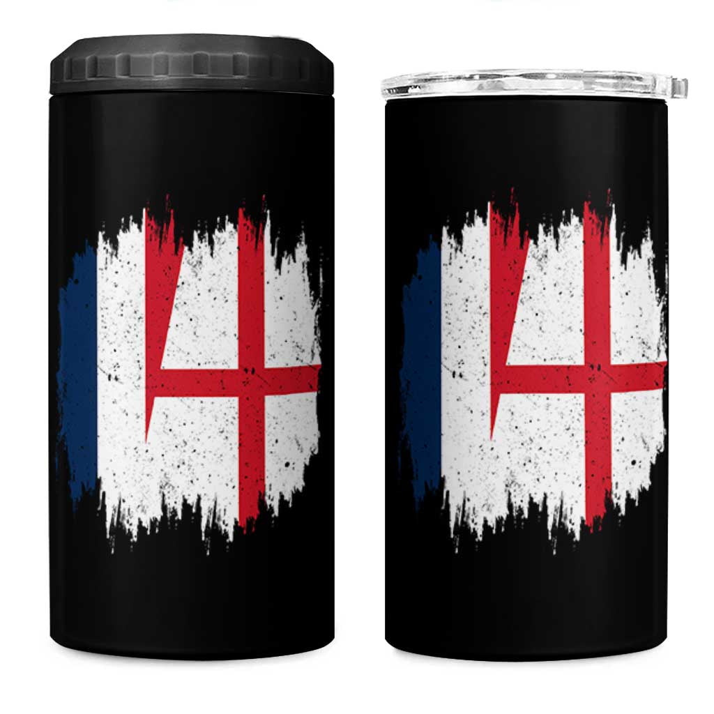 Vintage Grunge France England Flag Brush Stroke Graphic 4 in 1 Can Cooler Tumbler French Anglo English Heritage Pride Match Day