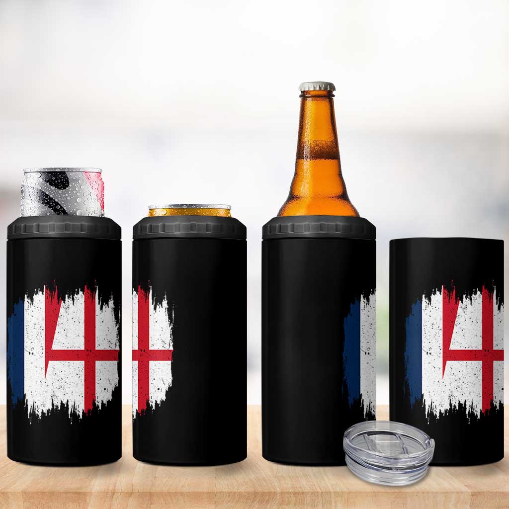 Vintage Grunge France England Flag Brush Stroke Graphic 4 in 1 Can Cooler Tumbler French Anglo English Heritage Pride Match Day