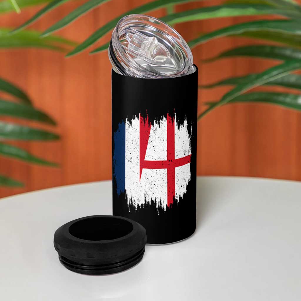 Vintage Grunge France England Flag Brush Stroke Graphic 4 in 1 Can Cooler Tumbler French Anglo English Heritage Pride Match Day