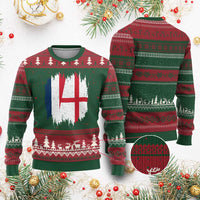 Vintage Grunge France England Flag Brush Stroke Graphic Ugly Christmas Sweater French Anglo English Heritage Pride Match Day