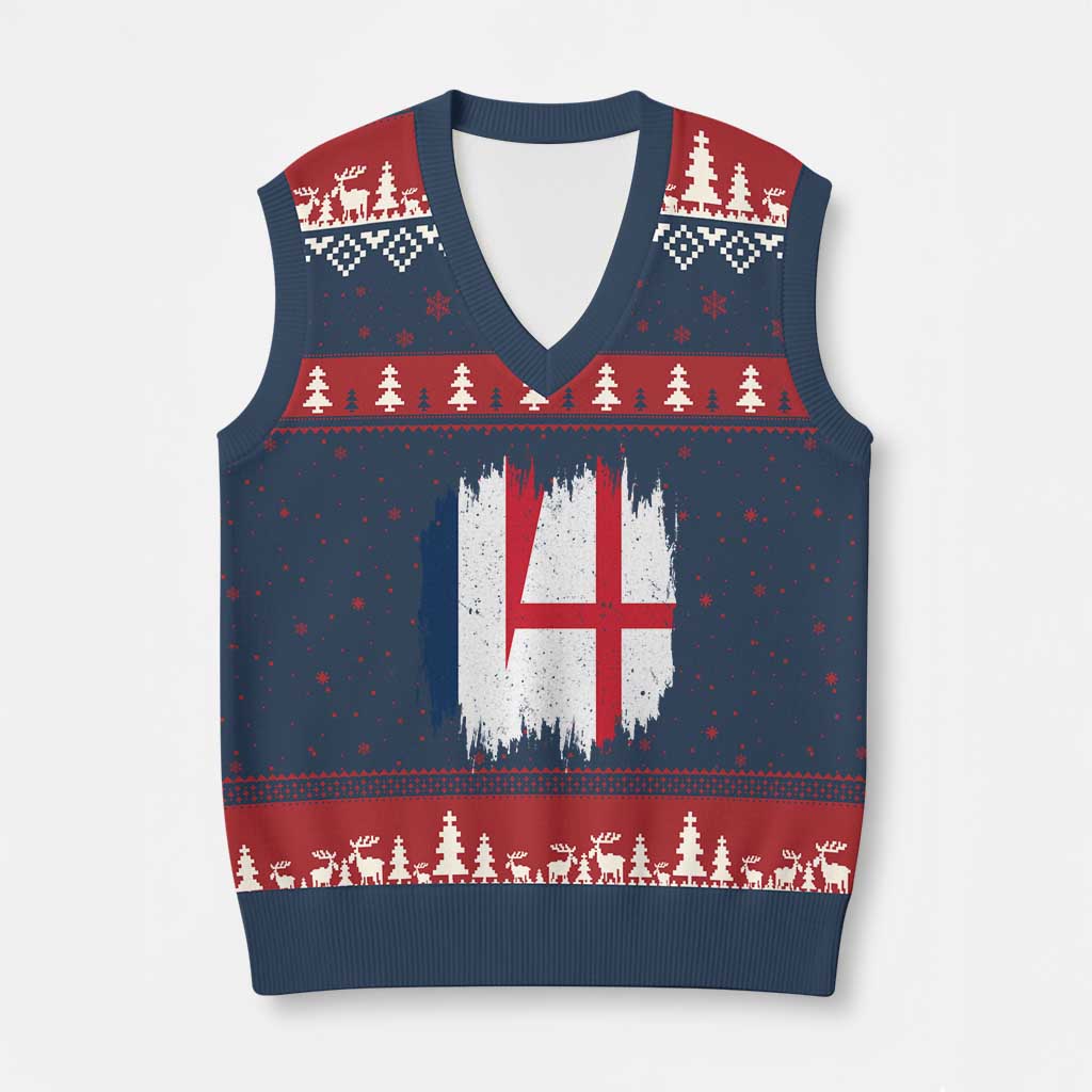 Vintage Grunge France England Flag Brush Stroke Graphic V-Neck Knit Sweater Vest French Anglo English Heritage Pride Match Day