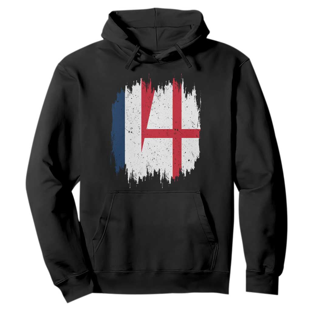 Vintage Grunge France England Flag Brush Stroke Graphic Hoodie French Anglo English Heritage Pride Match Day