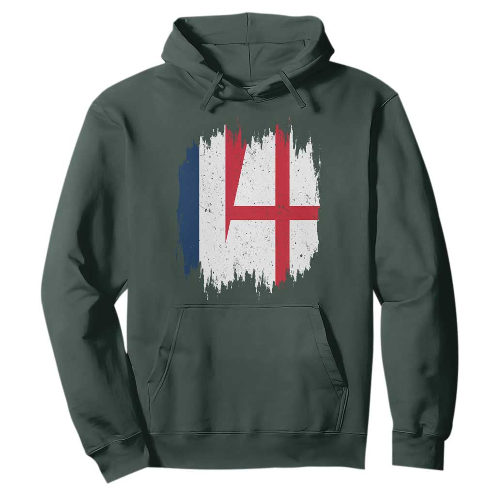 Vintage Grunge France England Flag Brush Stroke Graphic Hoodie French Anglo English Heritage Pride Match Day