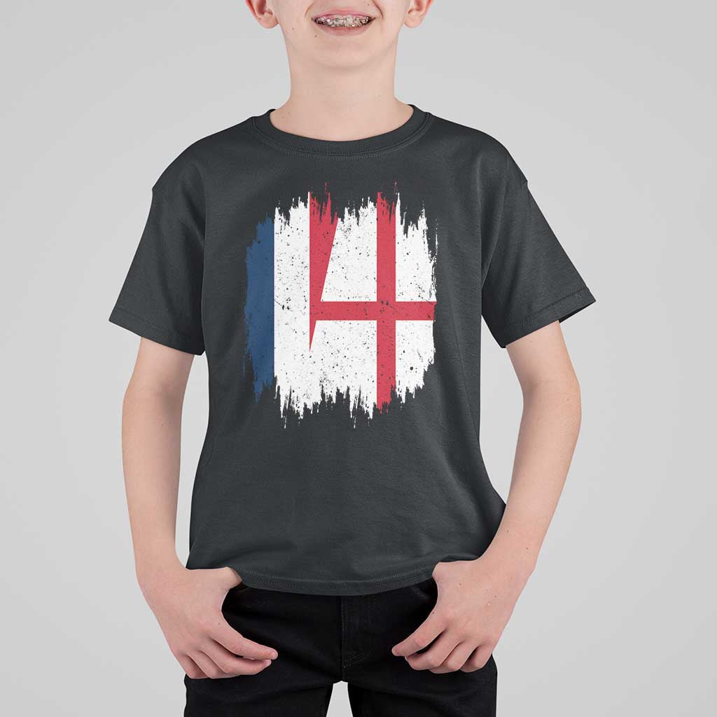 Vintage Grunge France England Flag Brush Stroke Graphic T Shirt For Kid French Anglo English Heritage Pride Match Day TS02