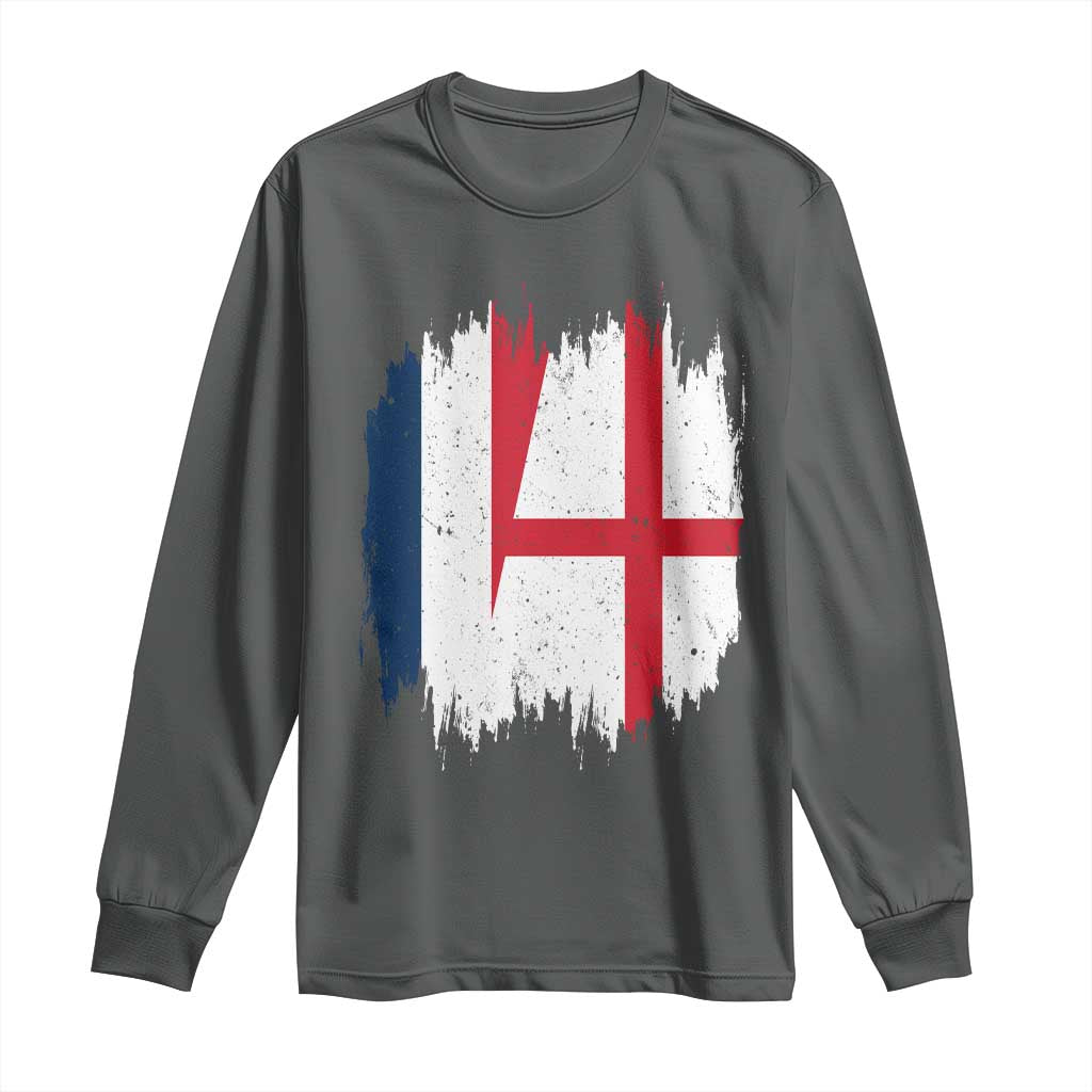Vintage Grunge France England Flag Brush Stroke Graphic Long Sleeve Shirt French Anglo English Heritage Pride Match Day