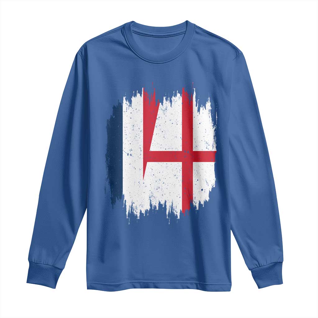 Vintage Grunge France England Flag Brush Stroke Graphic Long Sleeve Shirt French Anglo English Heritage Pride Match Day
