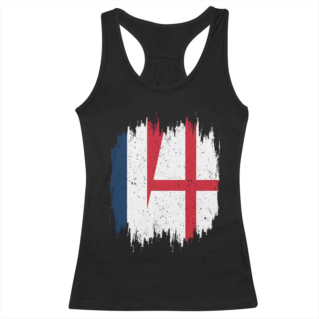 Vintage Grunge France England Flag Brush Stroke Graphic Racerback Tank Top French Anglo English Heritage Pride Match Day