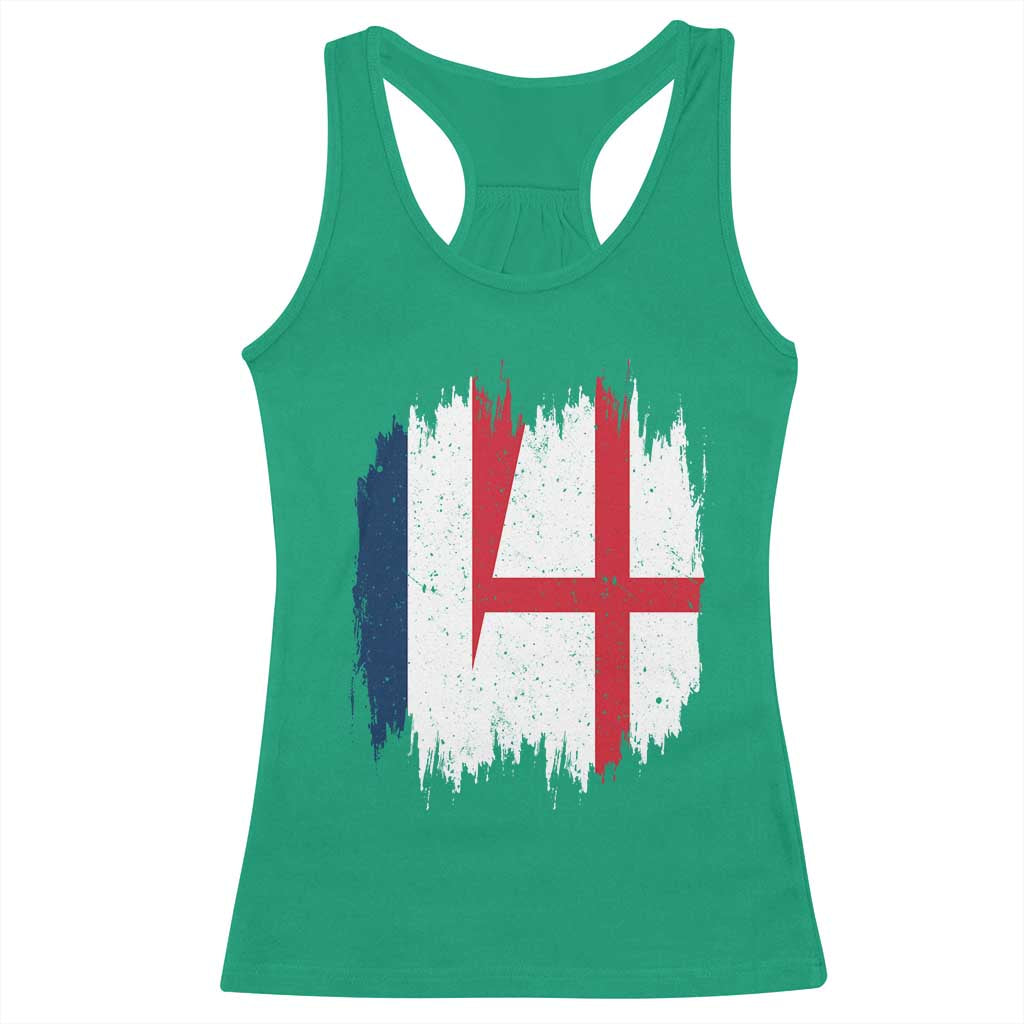 Vintage Grunge France England Flag Brush Stroke Graphic Racerback Tank Top French Anglo English Heritage Pride Match Day