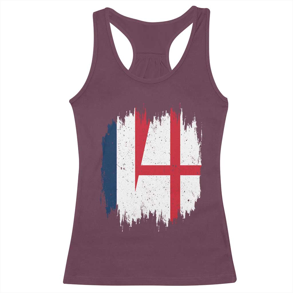 Vintage Grunge France England Flag Brush Stroke Graphic Racerback Tank Top French Anglo English Heritage Pride Match Day