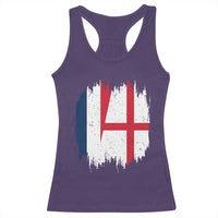 Vintage Grunge France England Flag Brush Stroke Graphic Racerback Tank Top French Anglo English Heritage Pride Match Day