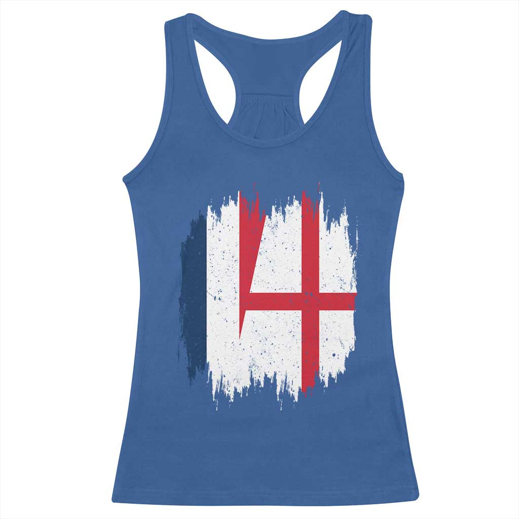 Vintage Grunge France England Flag Brush Stroke Graphic Racerback Tank Top French Anglo English Heritage Pride Match Day
