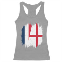Vintage Grunge France England Flag Brush Stroke Graphic Racerback Tank Top French Anglo English Heritage Pride Match Day