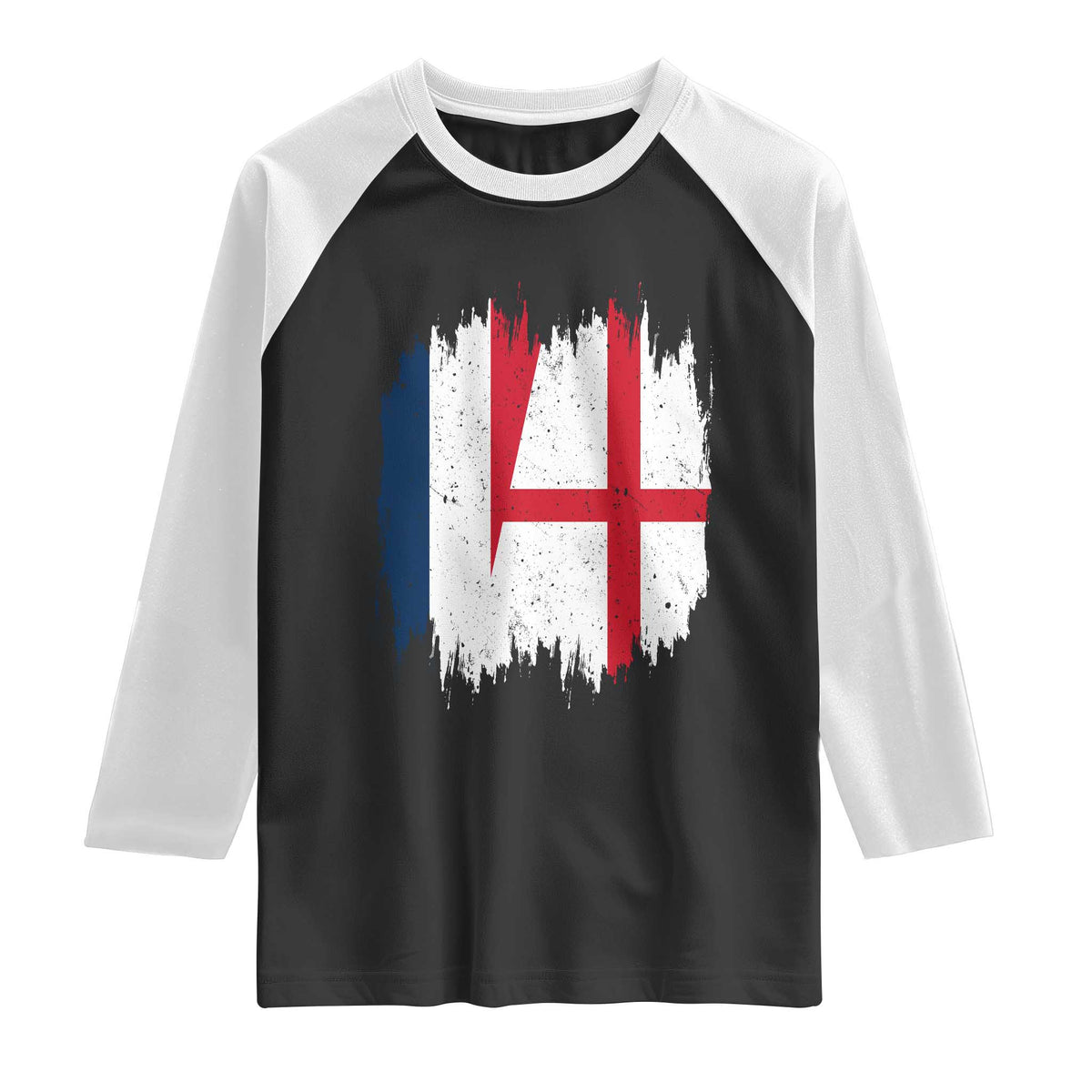 Vintage Grunge France England Flag Brush Stroke Graphic Raglan Shirt French Anglo English Heritage Pride Match Day