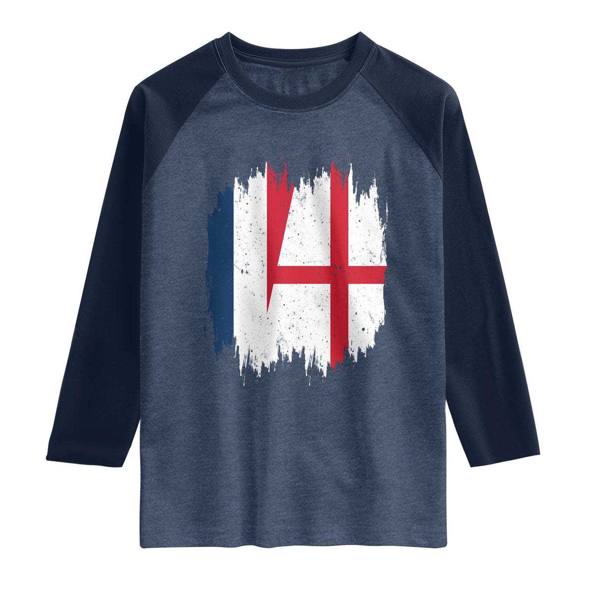 Vintage Grunge France England Flag Brush Stroke Graphic Raglan Shirt French Anglo English Heritage Pride Match Day