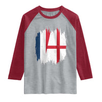 Vintage Grunge France England Flag Brush Stroke Graphic Raglan Shirt French Anglo English Heritage Pride Match Day